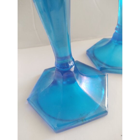 Vintage Fenton Celeste Blue Stretch Glass Candle holders(2) Model 449 - Picture 8 of 14
